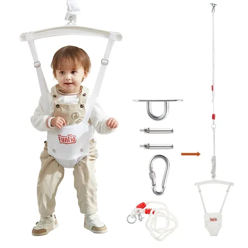 Miniatura 10 de FUNLIO Jersey de bebé con gancho de techo para 6 a 24 meses, puente de puerta de bebé para jugar en interiores y exteriores, puerta de puente azul