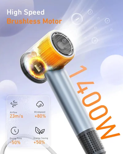 Miniatura 4 de Secador de pelo de alta velocidad con difusor, secador iónico de 110,000 RPM para secado rápido, secador de pelo portátil de bajo ruido con control