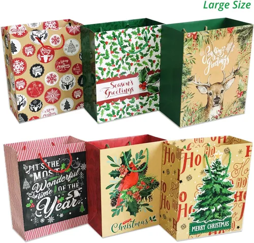 Miniatura 6 de Party Funny 24 bolsas de papel de regalo de Navidad a granel con asas y 60 etiquetas de regalo de Navidad, varios tamaños para envolver regalos