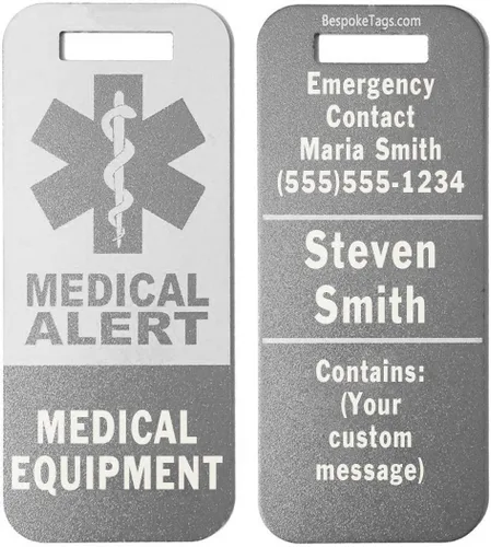 Miniatura 5 de Etiqueta de alerta médica Equipo médico - Información grabada personalizada (negro)