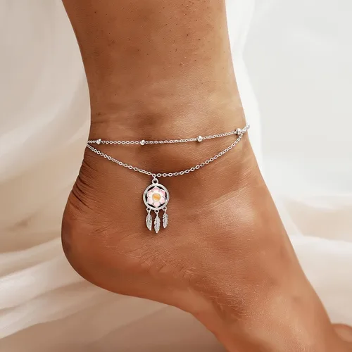 Miniatura 47 de CHIC & ARTSY Tobilleras delicadas de plata de ley S925 para verano, pulsera de tobillo ajustable multicapa para playa, joyería de pie para mujer