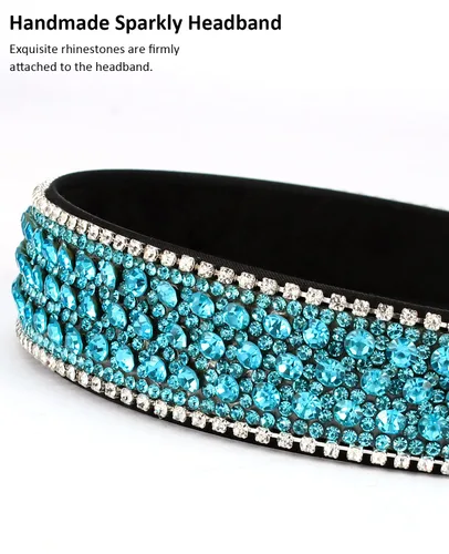 Miniatura 3 de Wecoe Diadema con diamantes de imitación para mujeres y niñas, azul, diadema de moda, antideslizante, brillante, cristal, diamante, banda fina