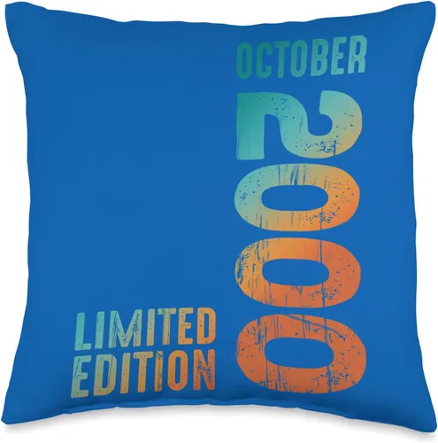 Since Month October Retro Vintage Year 2000 Birth Awesome Limited Edition October Retro Vintage 2000 Throw Pillow, 16x16, Multicolor