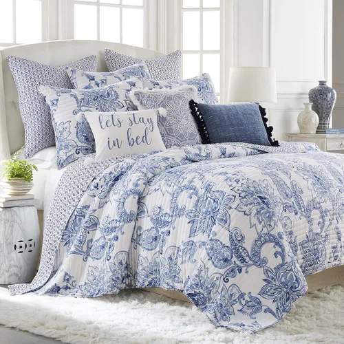 Miniatura 7 de Levtex Home - Juego de colcha Bennett - Colcha individual (80 x 106 pulgadas) y 1 funda estándar (20 x 26 pulgadas) - Paisley floral - Azul y blanco