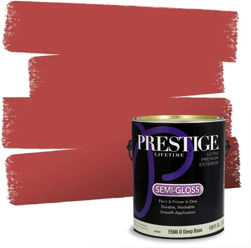 Miniatura 28 de Prestige Paints E100-T-SW6591 Pintura exterior e imprimación en uno, 1 galón, plano, combinación comparable de Sherwin Williams Amaryllis, 1 galón