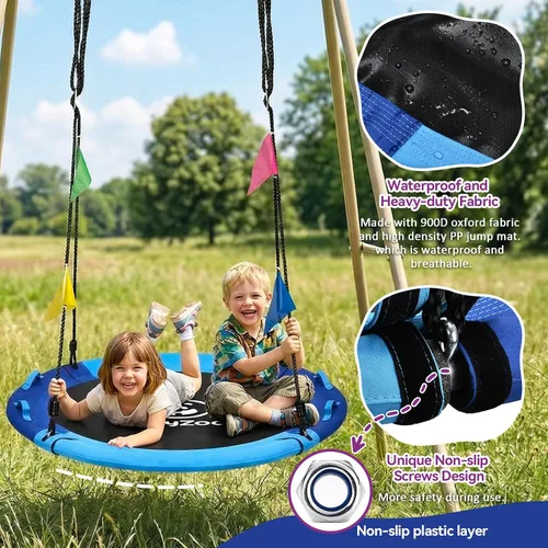 Miniatura 4 de HeyZoo Columpio de Árbol de 43 Pulgadas, Conjunto de Columpio de Platillo para Niños con Capacidad de Peso de 408 Kilos, Incluye Giratorio de 360