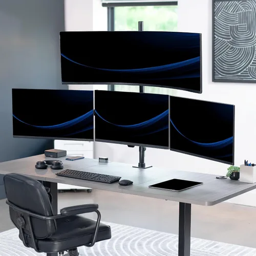 Miniatura 2 de VIVO Soporte de escritorio extra alto para monitor cuádruple para ultraanchos de hasta 49 pulgadas en el soporte superior y pantallas de 27 pulgadas