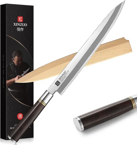 XINZUO Cuchillo Yanagiba de 11 pulgadas X7Cr17MoV de acero forjado, cuchillo de sushi para sashimi, hoja de un solo filo, cuchillo de chef para