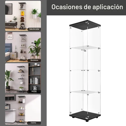 Miniatura 5 de LFT HUIMEI2Y Vitrina de cristal con puerta y cerradura, gabinete Curio de 4 niveles para coleccionables, figuras, vino, vitrina de vidrio templado