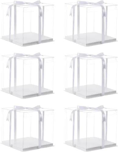 Miniatura 16 de XININSUN 6 Piezas Cajas Altas para Pasteles Transparentes Caja para pastel con Cinta, 12x12x 10 pulgadas, Ideal para Pasteles Grandes de 10" y 12