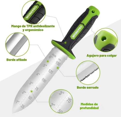 Miniatura 4 de WORKPRO Hori Hori - Cuchillo de jardín, hoja de acero inoxidable de 7 pulgadas con borde de corte, herramientas de jardín con funda Oxford, mango