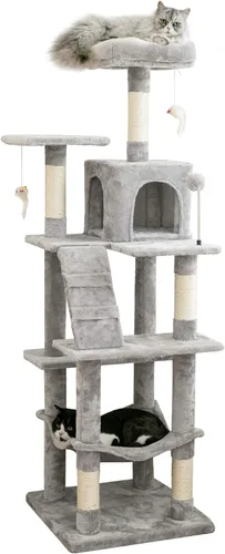 Miniatura 19 de MWPO - Árbol para gatos, multiestructura para gatos grandes con postes rascadores de sisal, plataforma acolchada, hamaca y condominio, torre Marrón