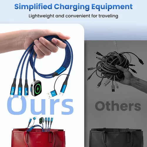 Miniatura 7 de Cable de Carga Múltiple para Cargador de Apple Watch, 4 en 1 Cable Cargador de Teléfono USB A/C con Doble Tipo-C/IP, Cable Magnético iWatch de Nylon