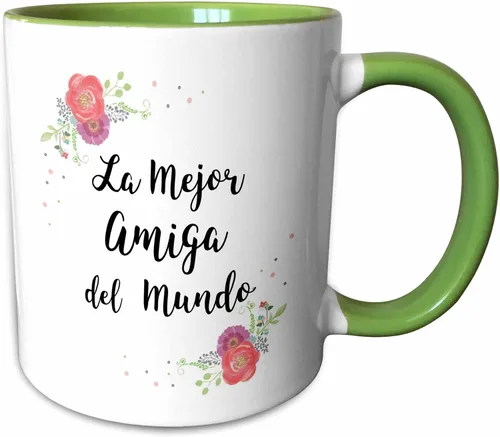 3dRose Floral La Mejor Amiga del Mundo - Spanish Best Friend in the World 15oz Two-Tone Green Mug Verde/Blanco