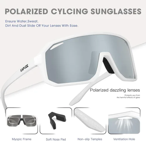 Miniatura 4 de KAPVOE Gafas de sol polarizadas para ciclismo, deportes, UV400, para correr, pesca, béisbol, para hombres y mujeres, K62 Blanco plateado