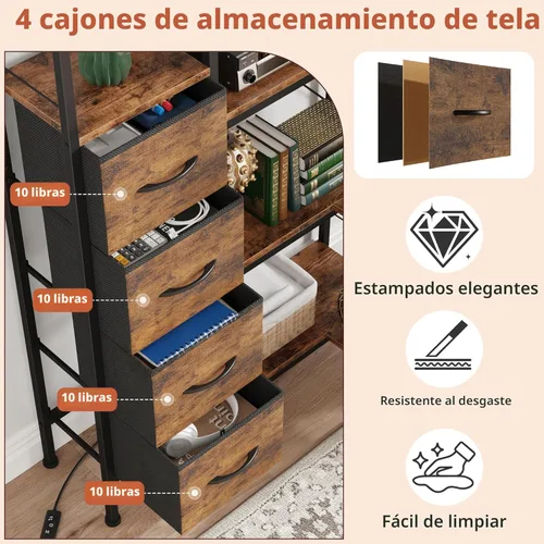 Miniatura 4 de AFLUI - Estantería de esquina con tiras de luz LED y 4 cajones de tela, estante de esquina convertible de 5 niveles con estante de exhibición