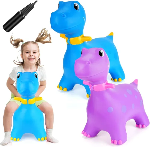 Leyndo 2 piezas inflables de dinosaurio para saltar con bomba de dinosaurio, juguetes de salto para niños y niñas de 2 años