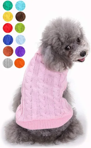 Miniatura 40 de Suéter para perro, cálido y suave, mediano (pecho 16-18 pulgadas), rosa, cuello alto clásico, lavable a máquina, invierno, unisex, sólido