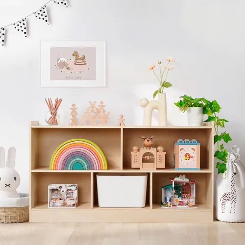 Leeshyah Estante de madera para juguetes de 5 secciones para niños, estante Montessori con estantería abierta y diseño personalizable | Diseño
