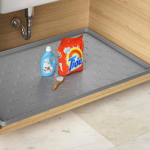 Miniatura 11 de Tapete para debajo del fregadero, tapete impermeable para gabinete de cocina de 34 x 22 pulgadas, forro de silicona flexible para debajo del Beige