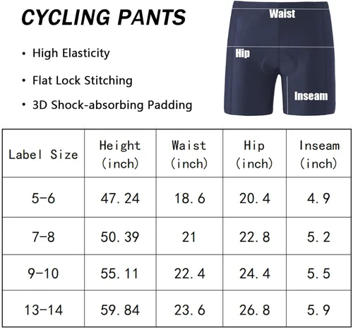 Miniatura 4 de KID1234 Pantalones de ciclismo para niños, pantalones cortos acolchados 3D, pantalones cortos de ciclismo para niñas, pantalones cortos negros