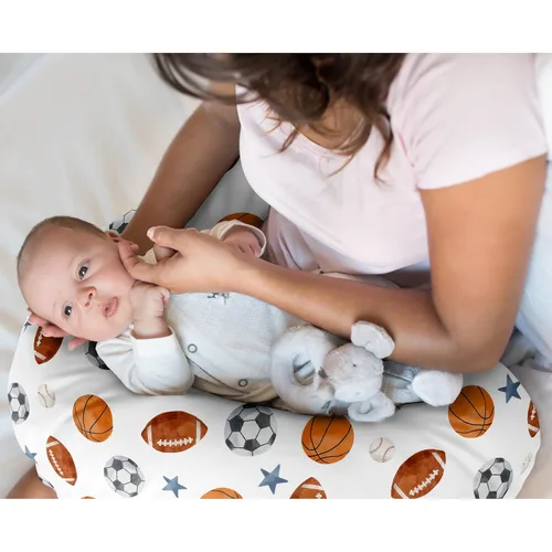 Miniatura 2 de Sweet Jojo Designs Funda de almohada de lactancia de niño de fútbol marrón y blanco, funda de almohada para lactancia materna, funda de almohada