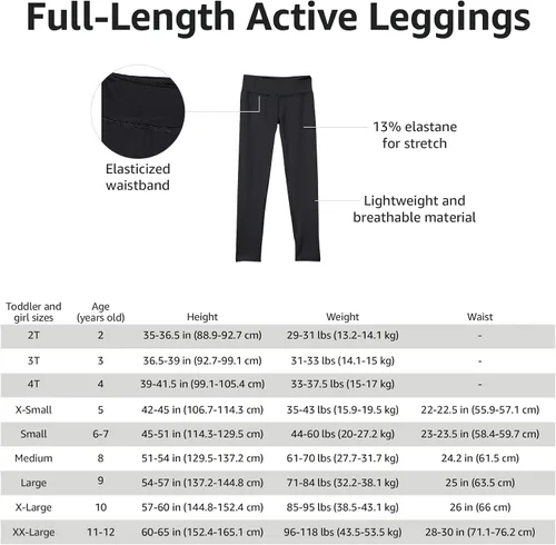 Miniatura 3 de Tienda Essentials Leggings activos de longitud completa para niñas y niños pequeños, multipack