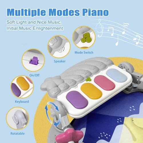 Miniatura 4 de Cuterabit Tapete de gimnasio para bebés, centro de actividades de gimnasio para bebés, piano para patear y jugar con música y luz, juguetes para Gris