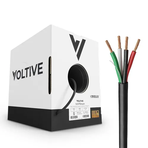 Miniatura 46 de Voltive Cable de altavoz 16/2, Plenum CL3P, negro, 100 pies - 16AWG, 2 conductores, cobre trenzado sin oxígeno, listado UL - V-1217-1