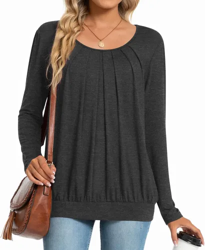 Miniatura 2 de Anymeet 2023 Women's Spring Fall Tunic Tops for Leggings Long Sleeve Casual Tshirt Pleated Loose Blouses