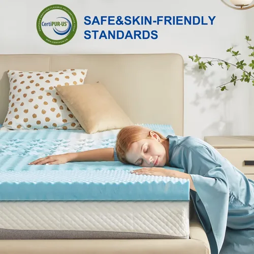 Miniatura 4 de SINWEEK Cubrecolchón de 3 pulgadas, de espuma viscoelástica de 5 zonas, alivia la presión, certificado CertiPUR-US, tamaño individual, color azul