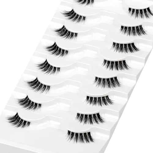 Miniatura 111 de Pooplunch - Pestañas postizas finas de visón sintético, estilo ojo de gato, naturales, cruzadas, tipo racimo, efecto 8D de volumen, tiras