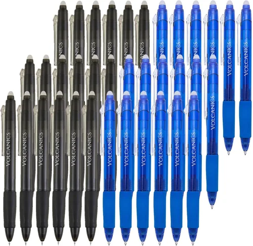 Miniatura 14 de Volcanics Bolígrafos de Gel Borrables Retráctiles Clicker - Punta de Bola de 0.7mm, Borrado por Calor con Borrador Integrado, Paquete de 12 Negro