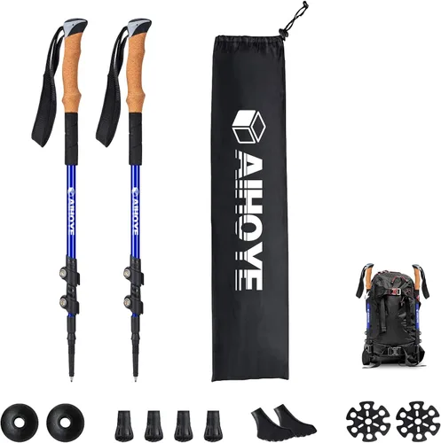 Miniatura 7 de Aihoye Bastones de senderismo – Paquete de 2 bastones de senderismo ajustables, plegables de aluminio ligero 7075, bastones de senderismo