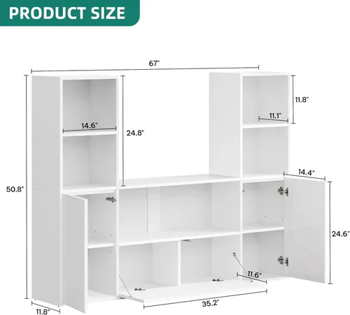 Miniatura 2 de YITAHOME Librería Castle con almacenamiento y luces LED ajustables, estantería blanca en forma de U con gabinete, unidad de visualización UV de alto