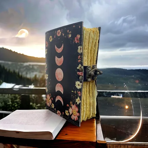 Miniatura 9 de Diario de hechizos en blanco con cierre de cerradura, hecho a mano, vintage, fase lunar, diario, diario de cuero, oración, brujería pagana