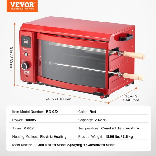 Miniatura 7 de VEVOR Shawarma Grill Máquina - 2 Cuerda Capacidad Barbacoa Pollo Shawarma Cocinador Eléctrico Asador Gyro Rotisserie Horno Doner Kebab Grill
