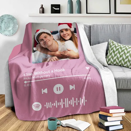 Miniatura 10 de Manta personalizada con escaneo de imágenes, código de Spotify, foto negra, manta de forro polar personalizada, manta suave para cuna, manta
