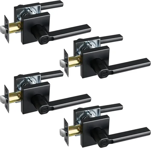 Miniatura 17 de Manija de Puerta de Paso (Sin Cerradura), Mango Cuadrado Interior de Servicio Pesado para Pasillo y Closet, Negro Mate, Reversible para Diestros