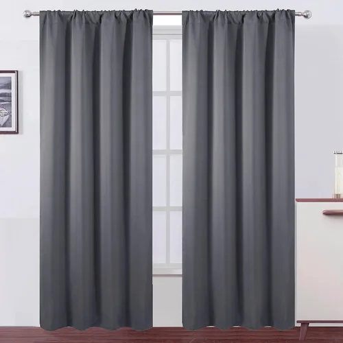 Miniatura 123 de LEMOMO Cortinas opacas negras para cocina, 42 x 45 pulgadas, juego de 2 paneles de cortinas opacas con bolsillo para cortinero para ventana pequeña
