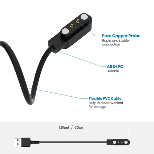 Miniatura 6 de Cable de carga compatible con WZWNEER Smart Watch, cable de carga magnético portátil USB para LUOBA Accesorios de cable de cargador (negro* 2)