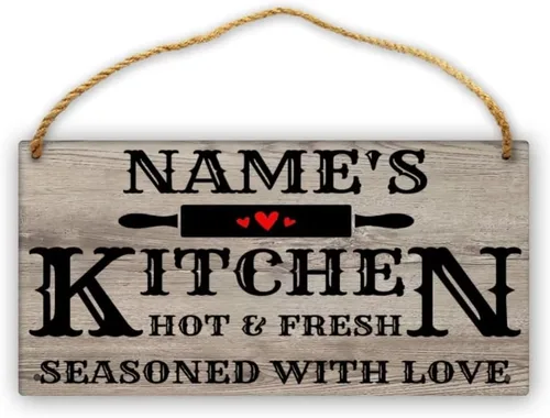 Miniatura 20 de Letrero de cocina de madera personalizado con sazonado con amor, accesorios de cocina, decoración de pared, regalos