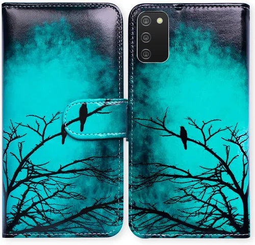 Bcov Funda para Samsung Galaxy A02s, diseño de pájaro negro y verde con tapa para teléfono con ranura para tarjeta y soporte para Samsung Galaxy A02s