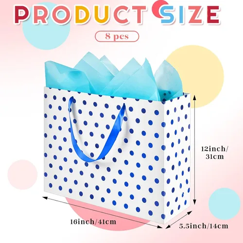 Miniatura 2 de Henoyso 8 bolsas de regalo extra grandes de 16 pulgadas, con puntos metálicos, bolsas de regalo con asas y papel para Navidad, boda, vacaciones