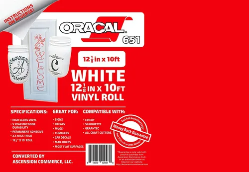 Miniatura 4 de Rollo de vinilo blanco ORACAL 651 de 12.125 pulgadas x 10 pies, sobre un núcleo de 2.5 pulgadas, vinilo adhesivo para cortadores Cricut, Silhouette