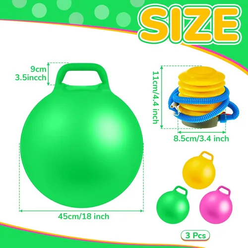 Miniatura 2 de Lewtemi 3 bolas inflables de 18 pulgadas para saltar redondas grandes con asas para niños y niñas de 6 años en adelante (rosa, amarillo, verde)
