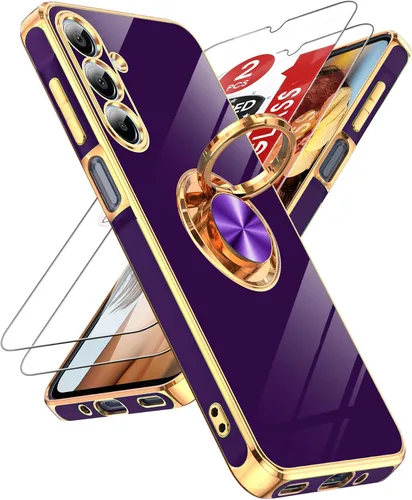 Miniatura 140 de LeYi Funda para Samsung Galaxy S22 Ultra con soporte de anillo giratorio de 360°, soporte magnético, chapado en oro rosa, borde protector para Negro