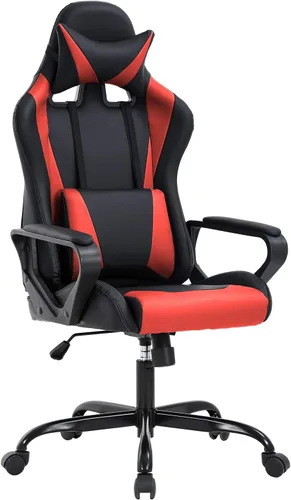 Miniatura 16 de Silla de oficina para videojuegos, silla de escritorio con soporte lumbar, reposacabezas y reposabrazos, giratoria, ergonómica, para deportes Negro