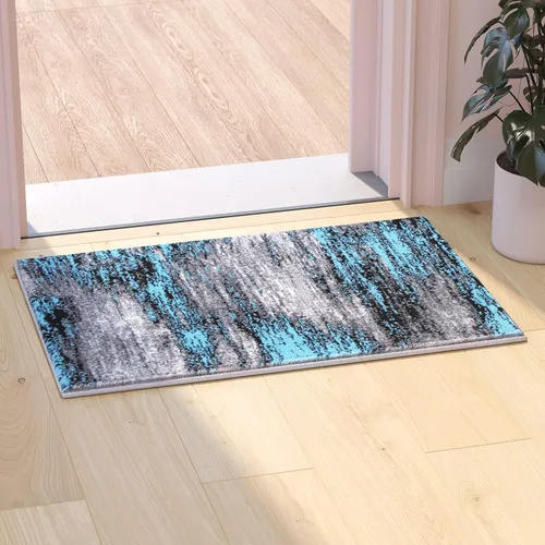 Miniatura 35 de Flash Furniture Rylan Collection - Alfombra contemporánea de olefinas azules, de pelo alto, 2 x 10 pies, respaldo de yute, pasillo, entrada