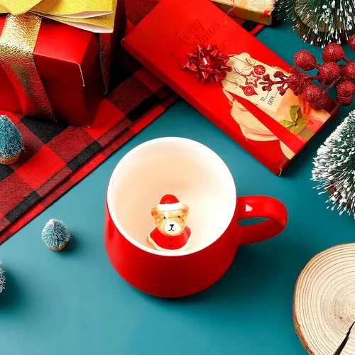 Miniatura 5 de Sliner Divertidas tazas de Navidad en 3D con animal en el interior, 13.5 onzas, hechas a mano, taza de café de cerámica, bonita figura de dibujos